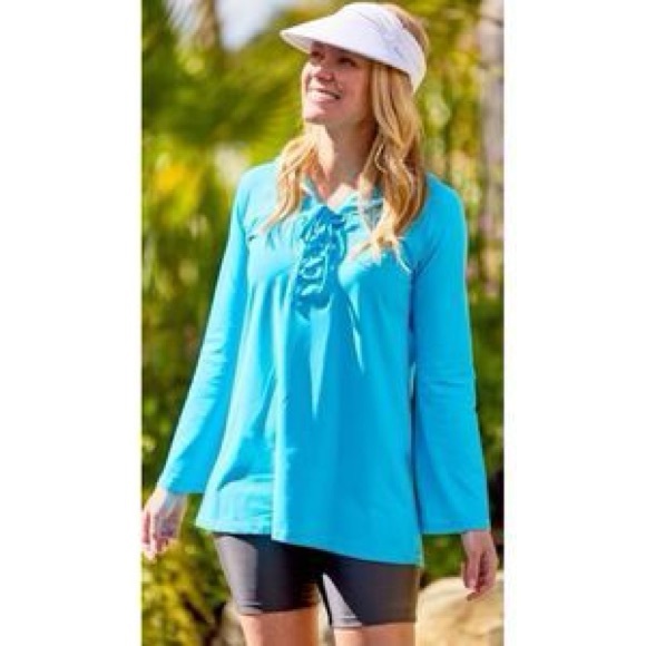 UV Skinz Hoodie Swimsuit Coverup Bathing Suit cover up Turquoise Beach Swim Lrge - Picture 11 of 11